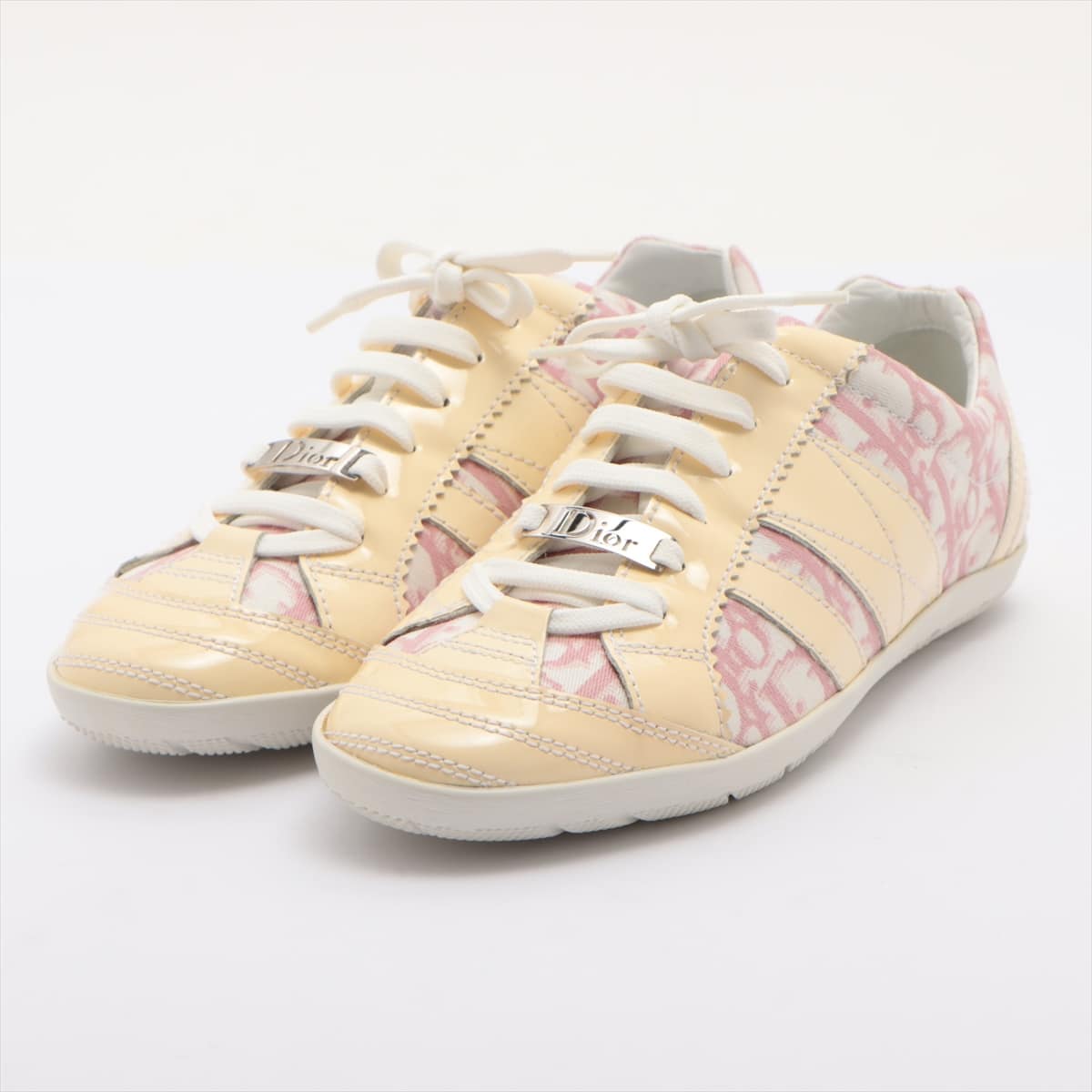 Christian Dior Trotter Canvas × Patent Leather Sneakers 37 Ladies' Beige×Pink