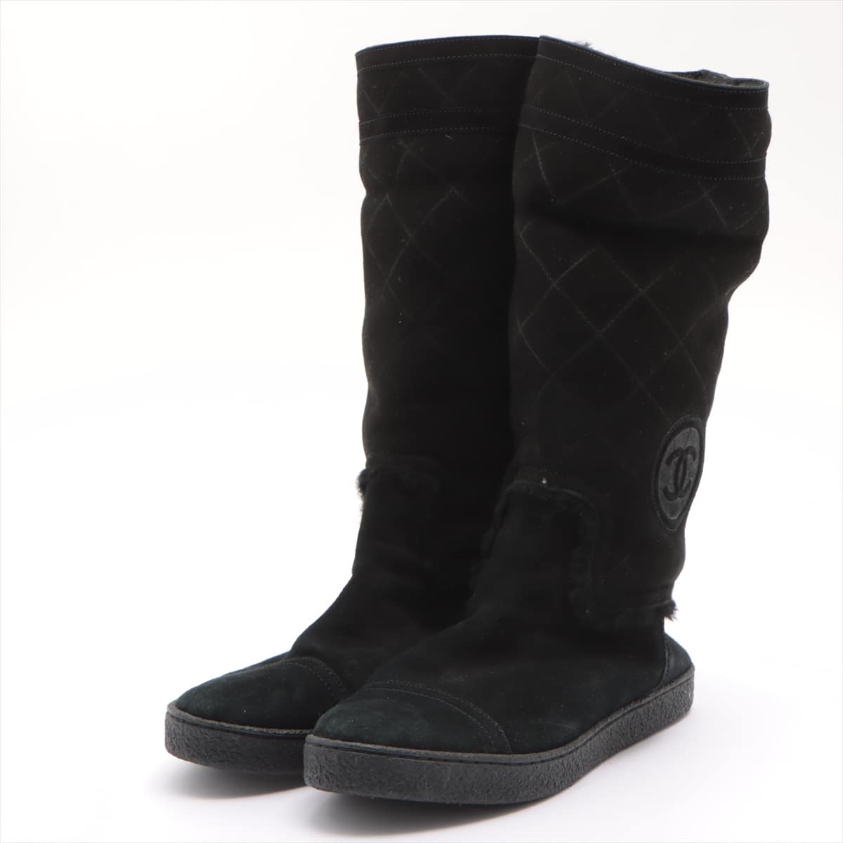 Chanel Coco Mark Mouton Boots 38 Ladies' Black G26557