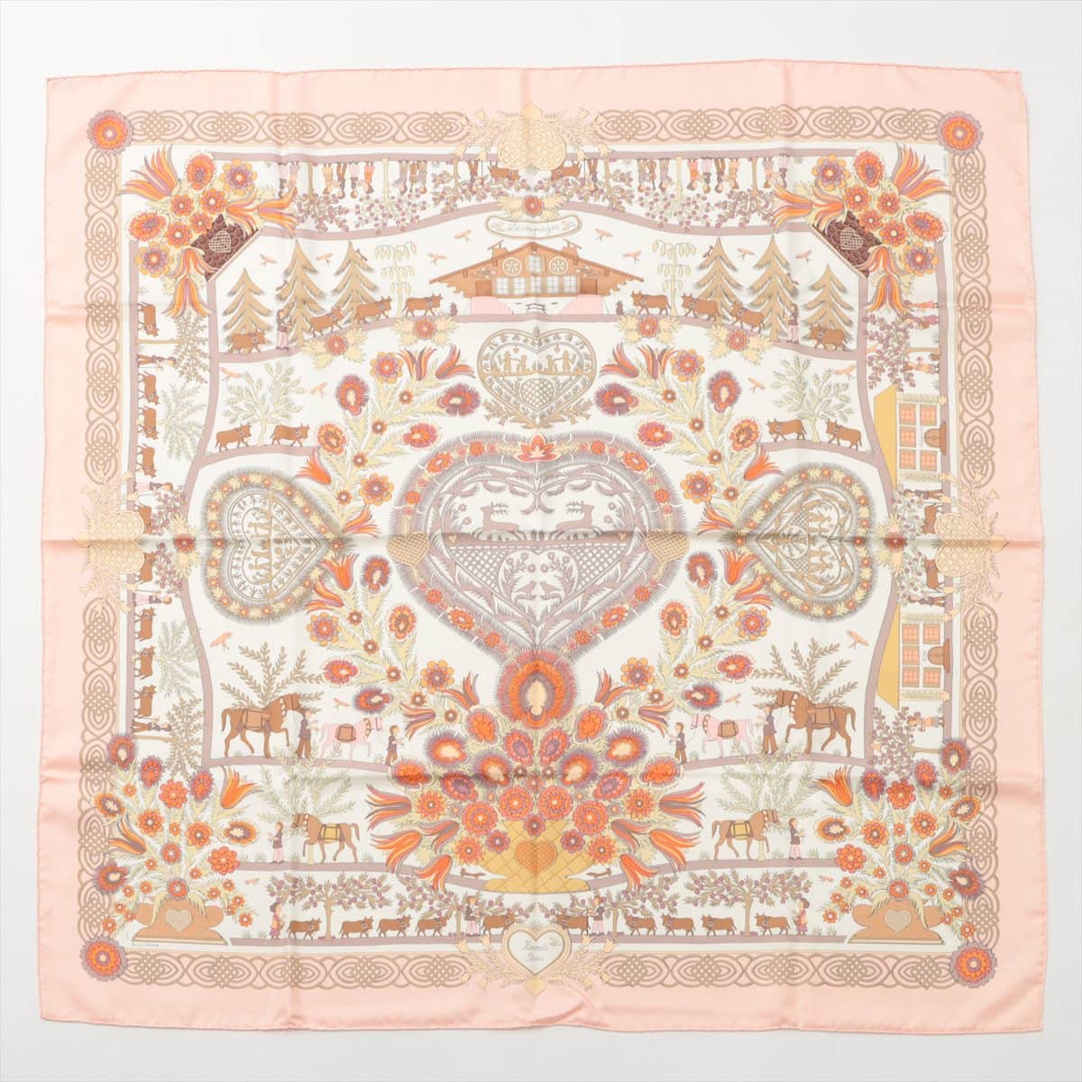 Hermès Carré 90 decoupages Paper cuttings Scarf Silk Pink