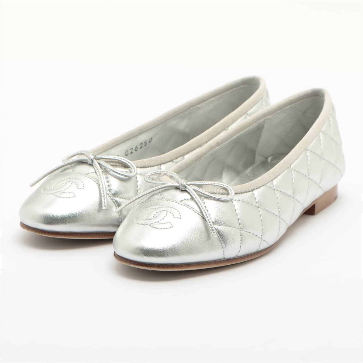 Chanel Coco Mark Matelasse Leather Ballet shoes 37C Ladies' Silver G26250