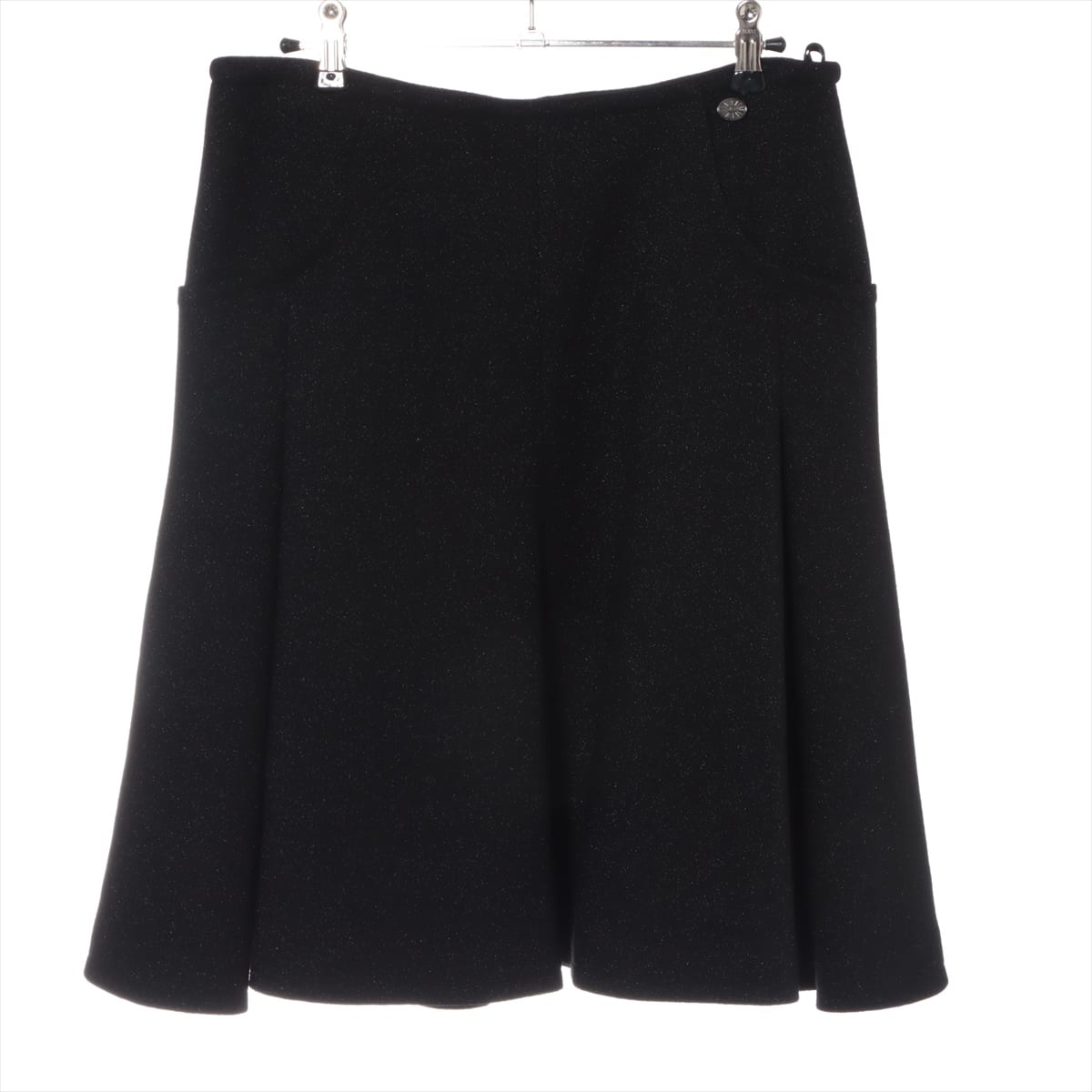 Chanel P49 Wool & Nylon Skirt 42 Ladies' Black  Coco Button