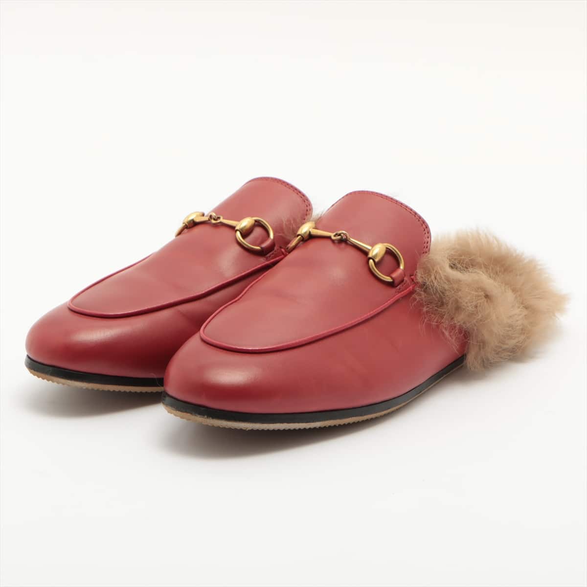 Gucci Princetown Fur × Leather Sandals Ladies' Red Horsebit Unknown size