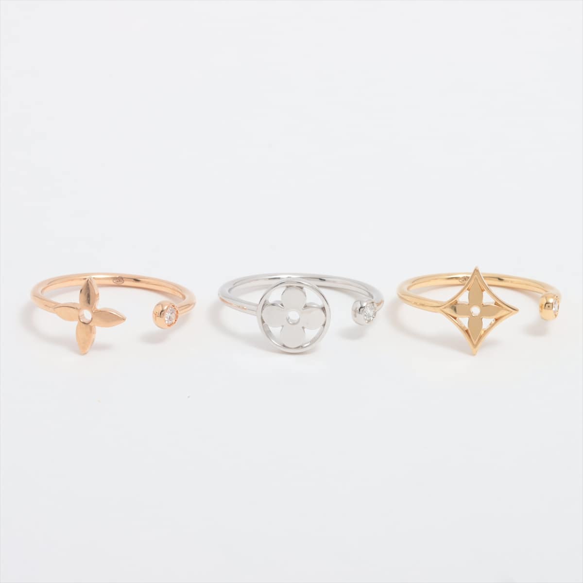 Louis Vuitton Berg Monogram Idylle Three Gold diamond rings 750(YG×PG×WG) Total 5.6g 51