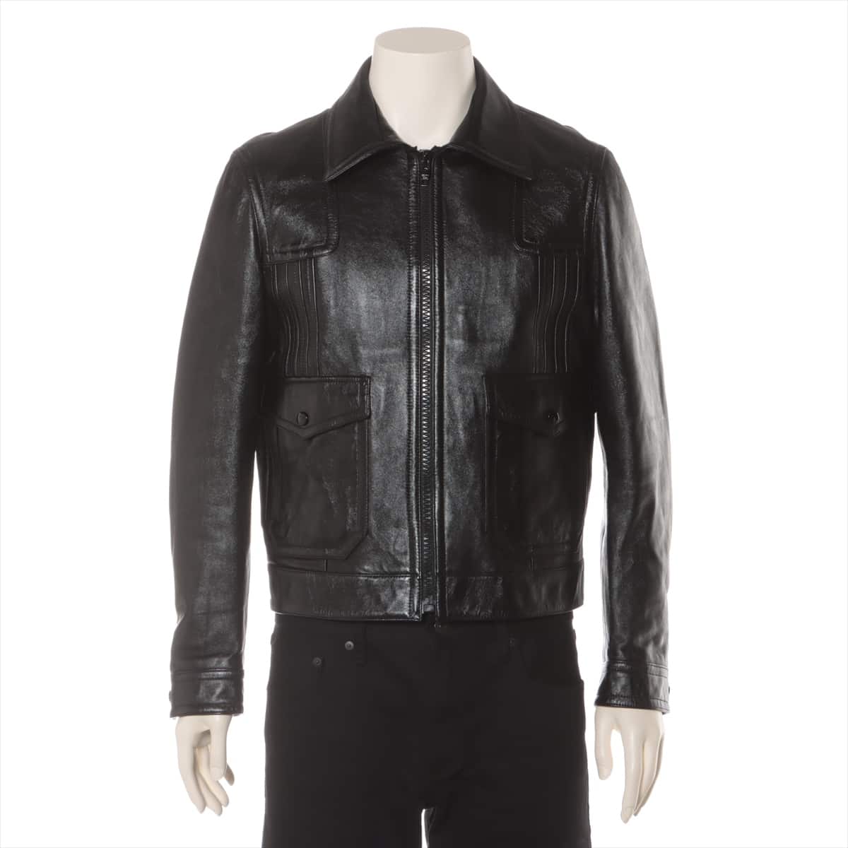 CELINE Leather Jacket 48 Men's Black  2E525968H