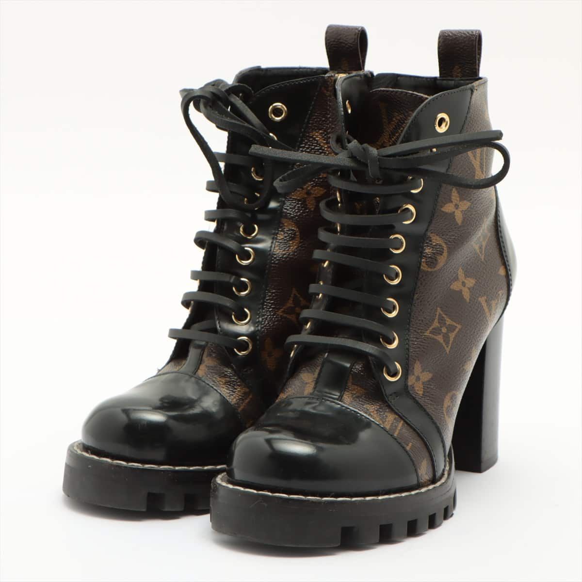 Louis Vuitton Star Trail Line 17 years PVC & leather Boots 37 Ladies' Black × Brown Monogram MA0167
