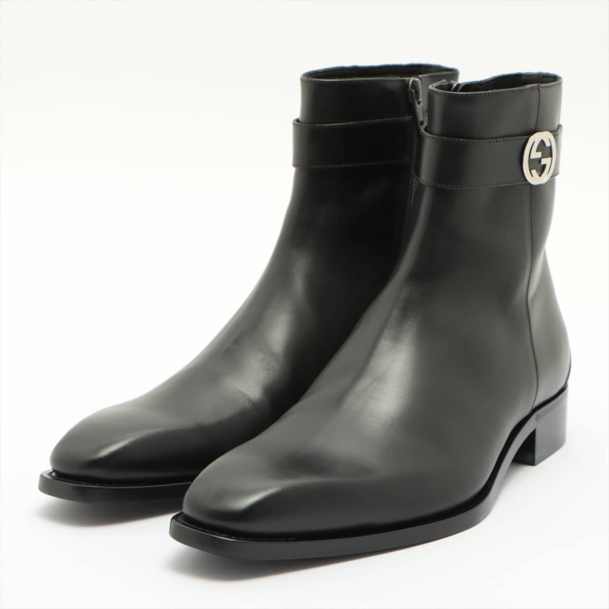 Gucci Interlocking G Leather Boots 42E Men's Black 114415