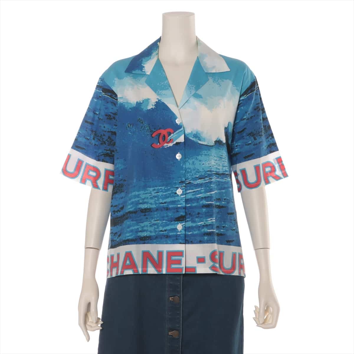 Chanel 02S Cotton Aloha shirt 40 Ladies' Blue  P19544 Surf line