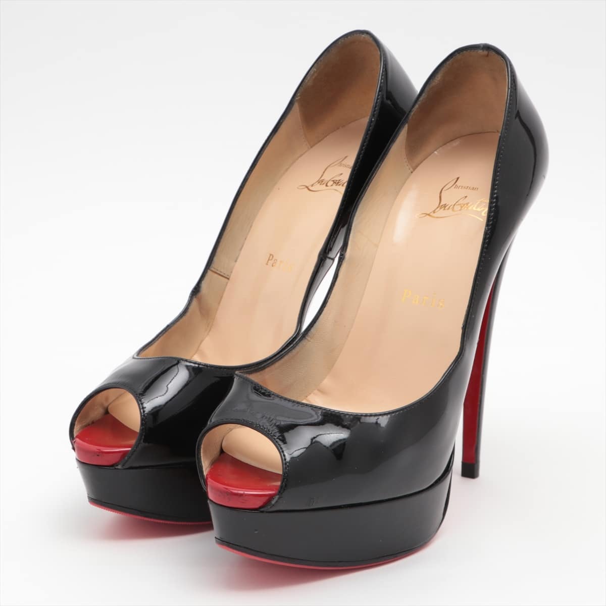 Christian Louboutin Patent leather Open-toe Pumps 38 1/2 Ladies' Black