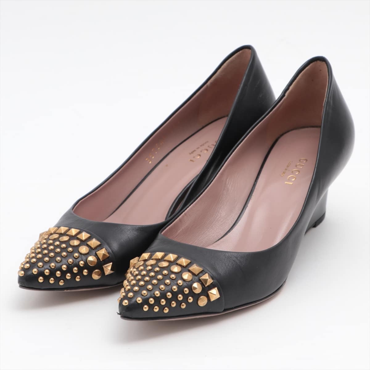 Gucci Leather Pumps 36 1/2 Ladies' Black Studs 357549 Wedge soles