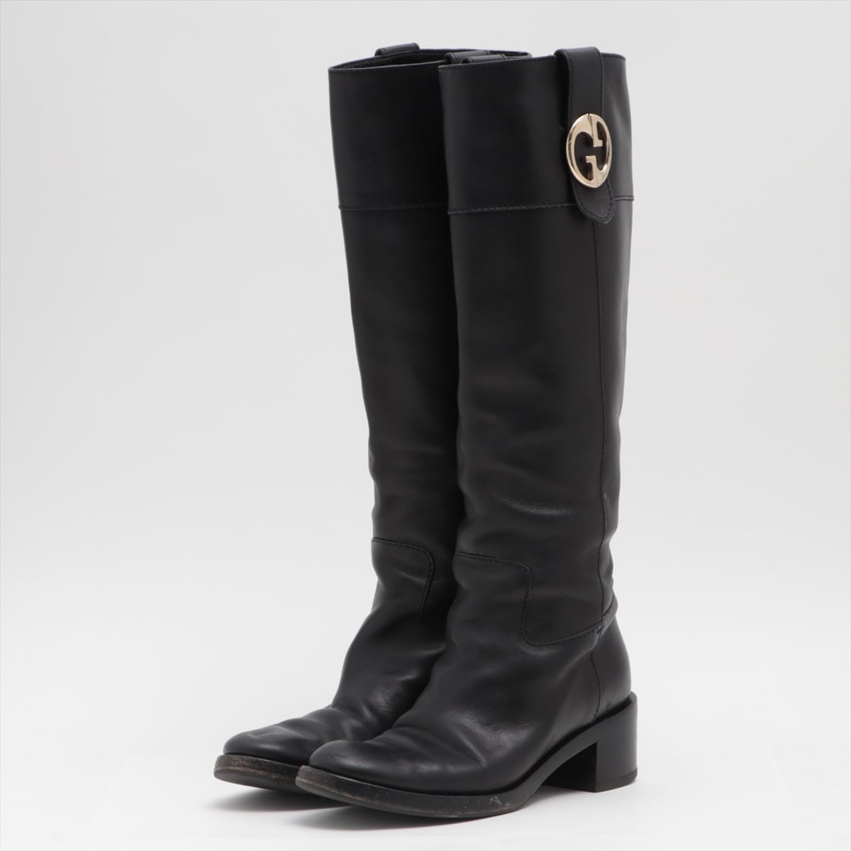 Gucci GG Logo Leather Long boots 36 1/2 Ladies' Black 278234