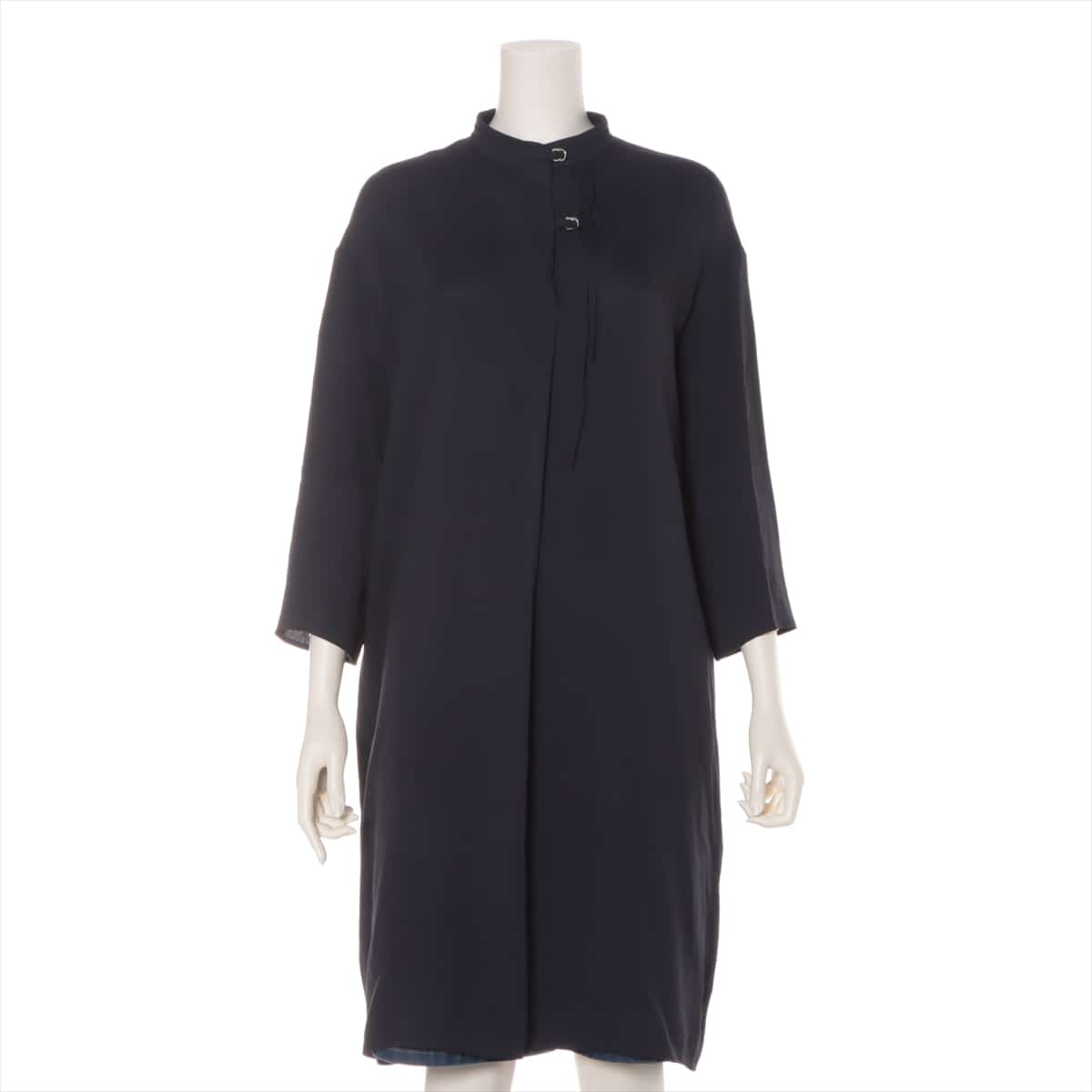 Hermès Rayon × Silk Dress 34 Ladies' Navy blue