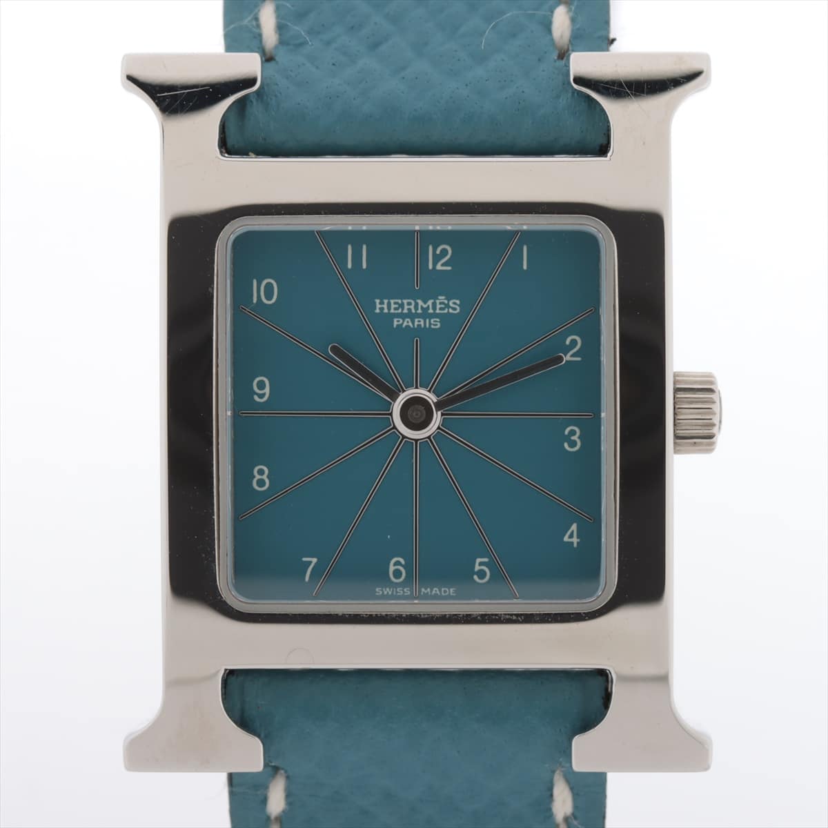 Hermès H Watch HH1.210 SS & Leather QZ Blue-Face □B engraved
