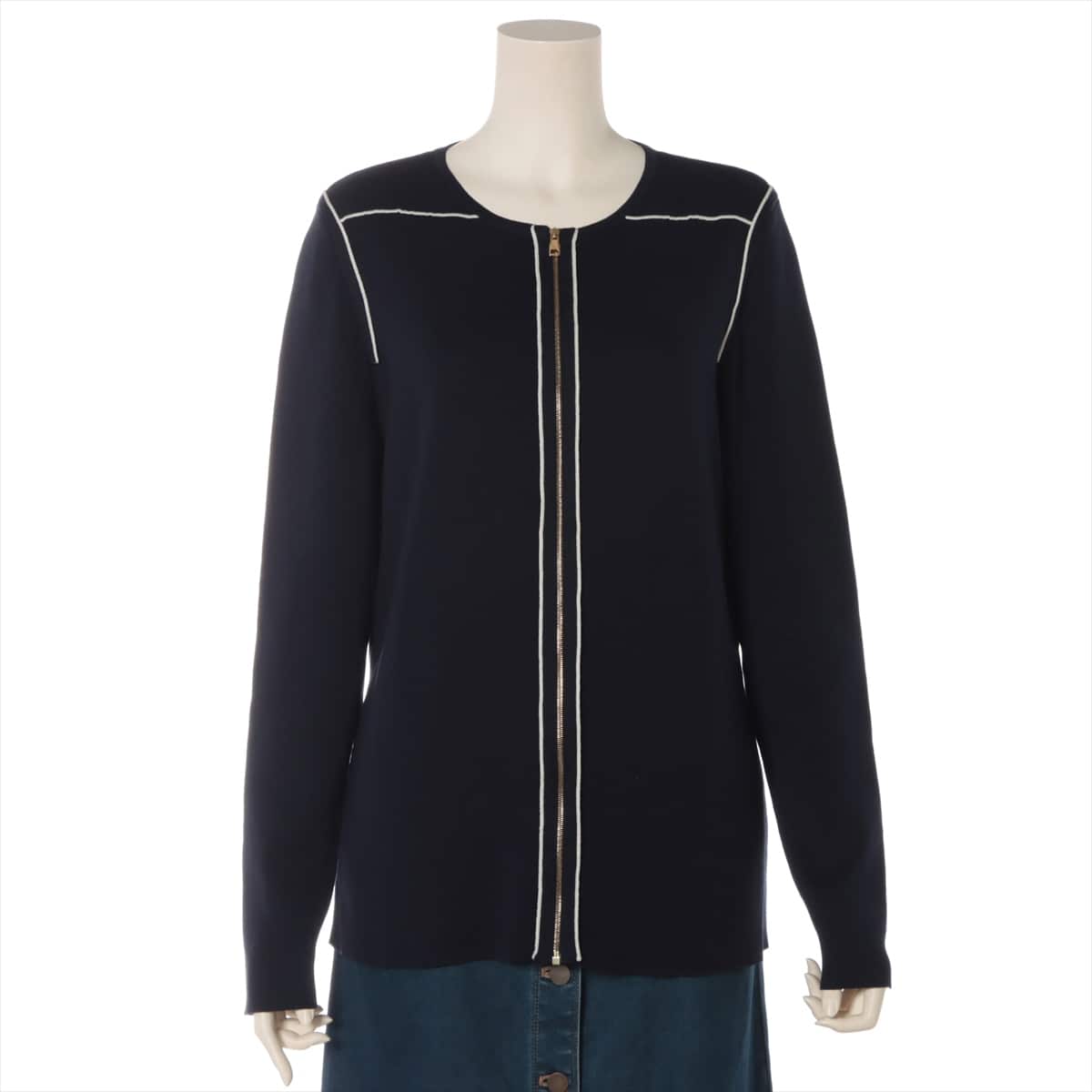 Ferragamo Cotton & silk Knit jacket XL Ladies' Navy blue