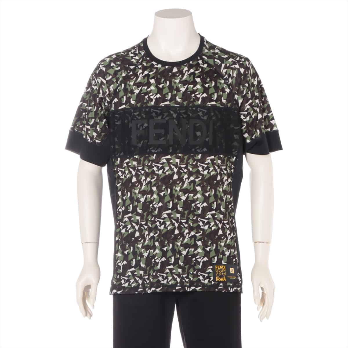 Fendi 19-year Polyester & Nylon T-shirt M Men's Black x khaki  FAF585 Camouflage