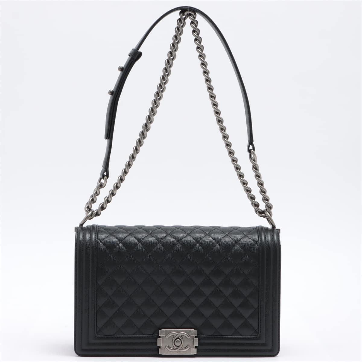 Chanel Boy Chanel Caviarskin Chain shoulder bag Black Silver Metal fittings There is an IC chip