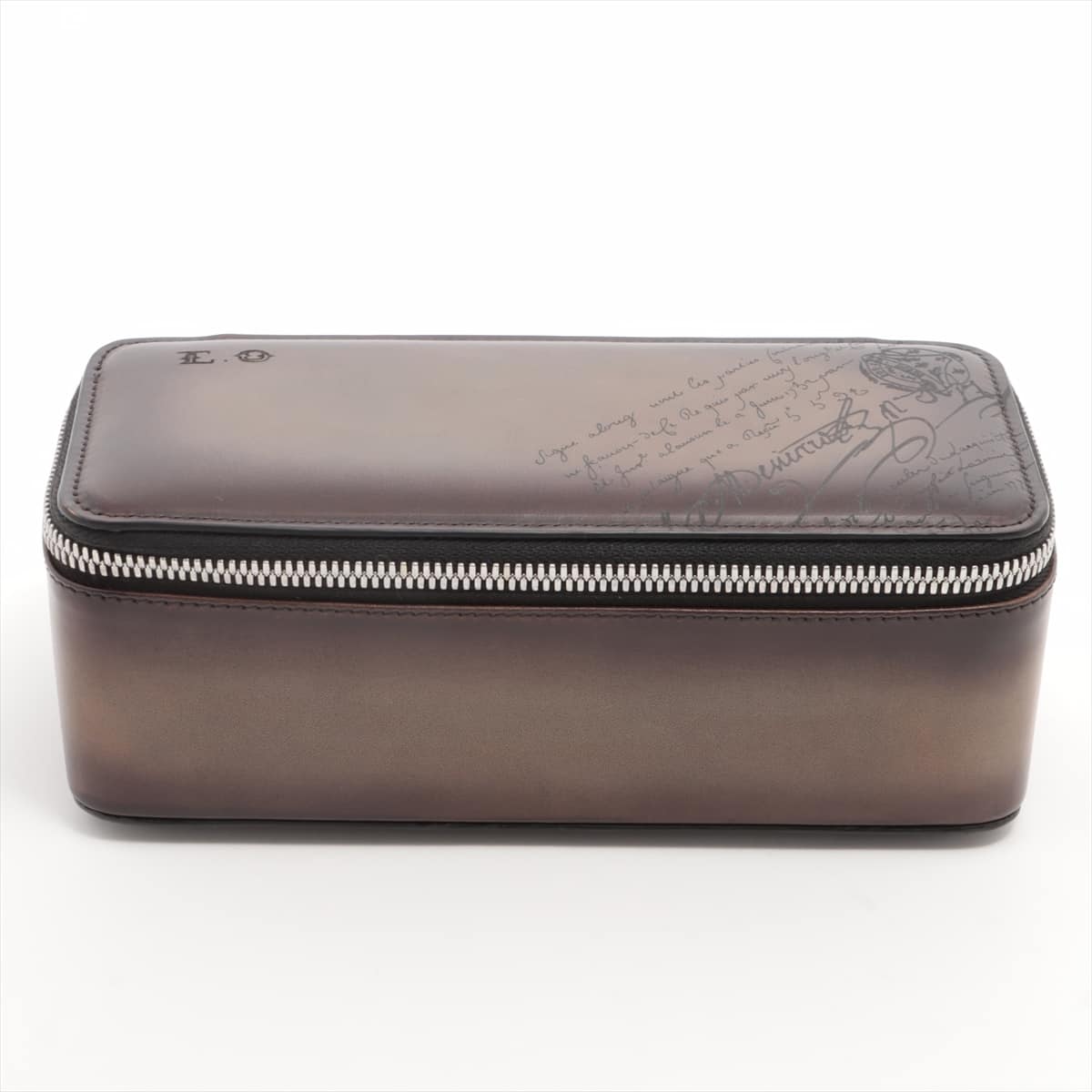 Berluti Calligraphy Watch case Leather Brown Has initials