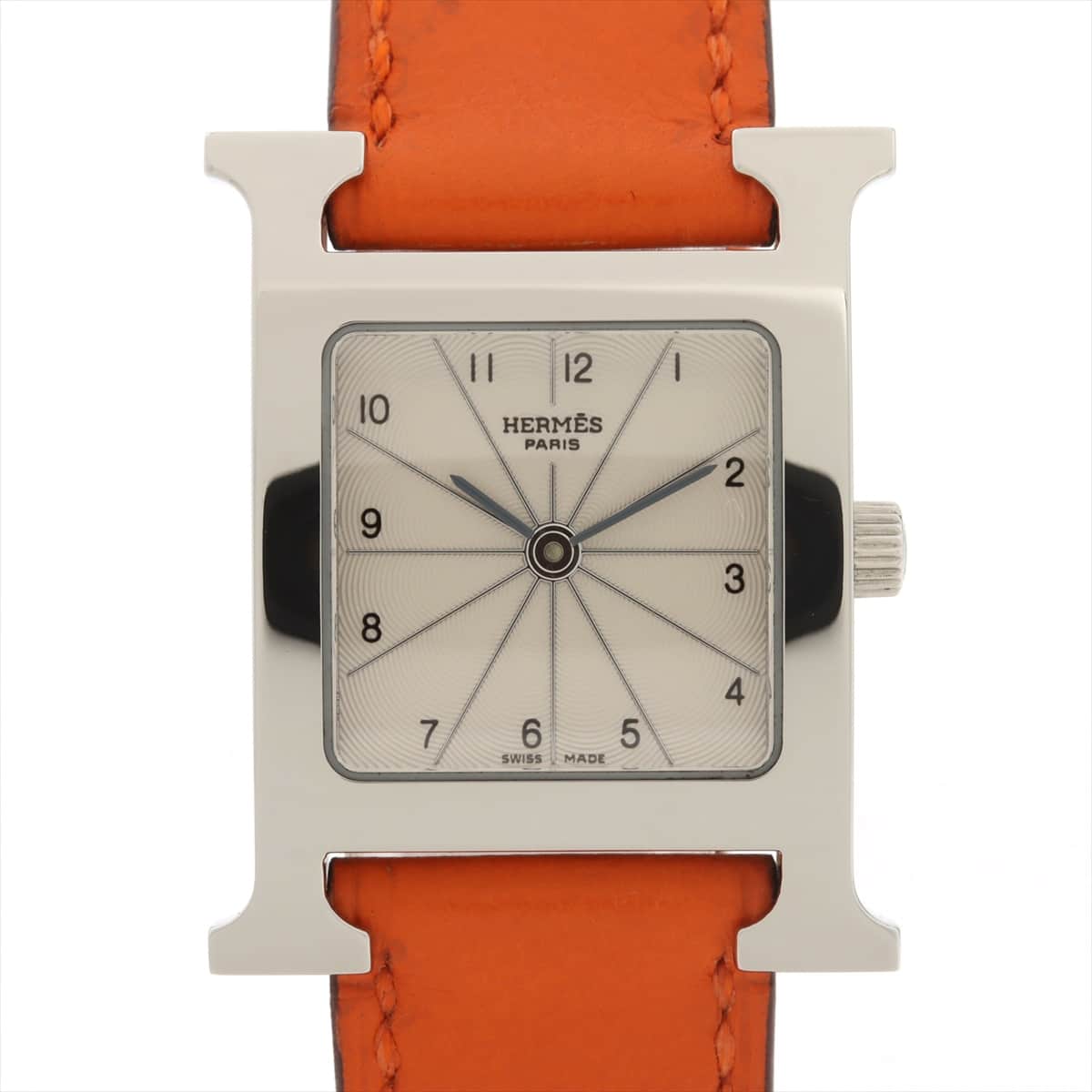 Hermès H Watch HH1.210 SS & Leather QZ White-Face □L engraved