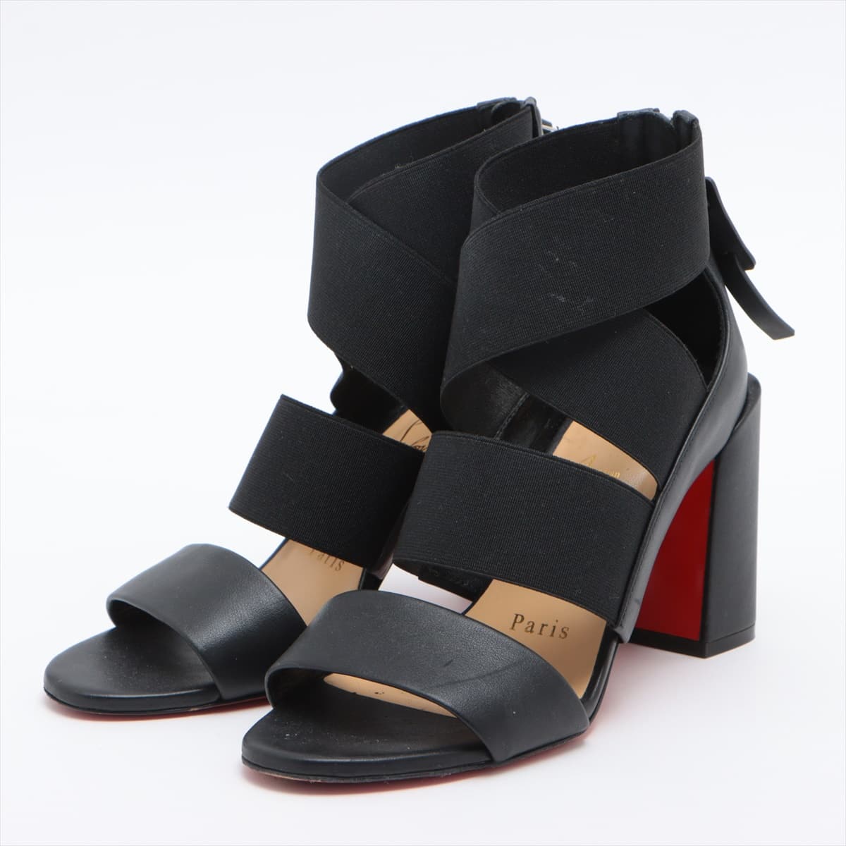 Christian Louboutin Nylon & Leather Sandals 35 1/2 Ladies' Black PATROUILLE 85  Chunky heel