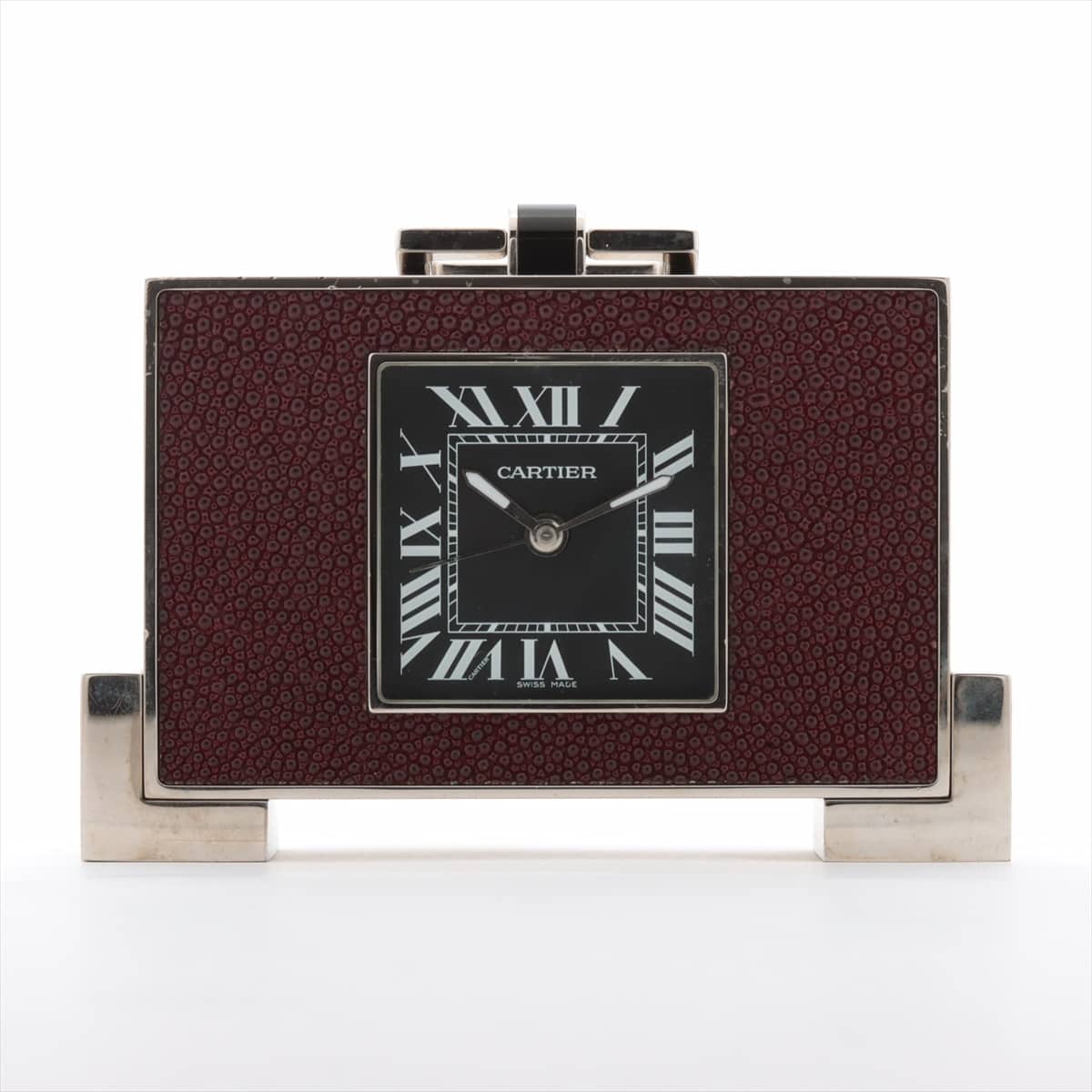 Cartier Table Clock SS QZ Black-Face Garusha clock W0100040