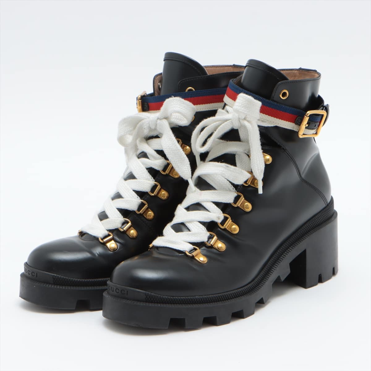 Gucci Leather Boots 40 1/2 Ladies' Black 481156 tricolor Sylvie Webb