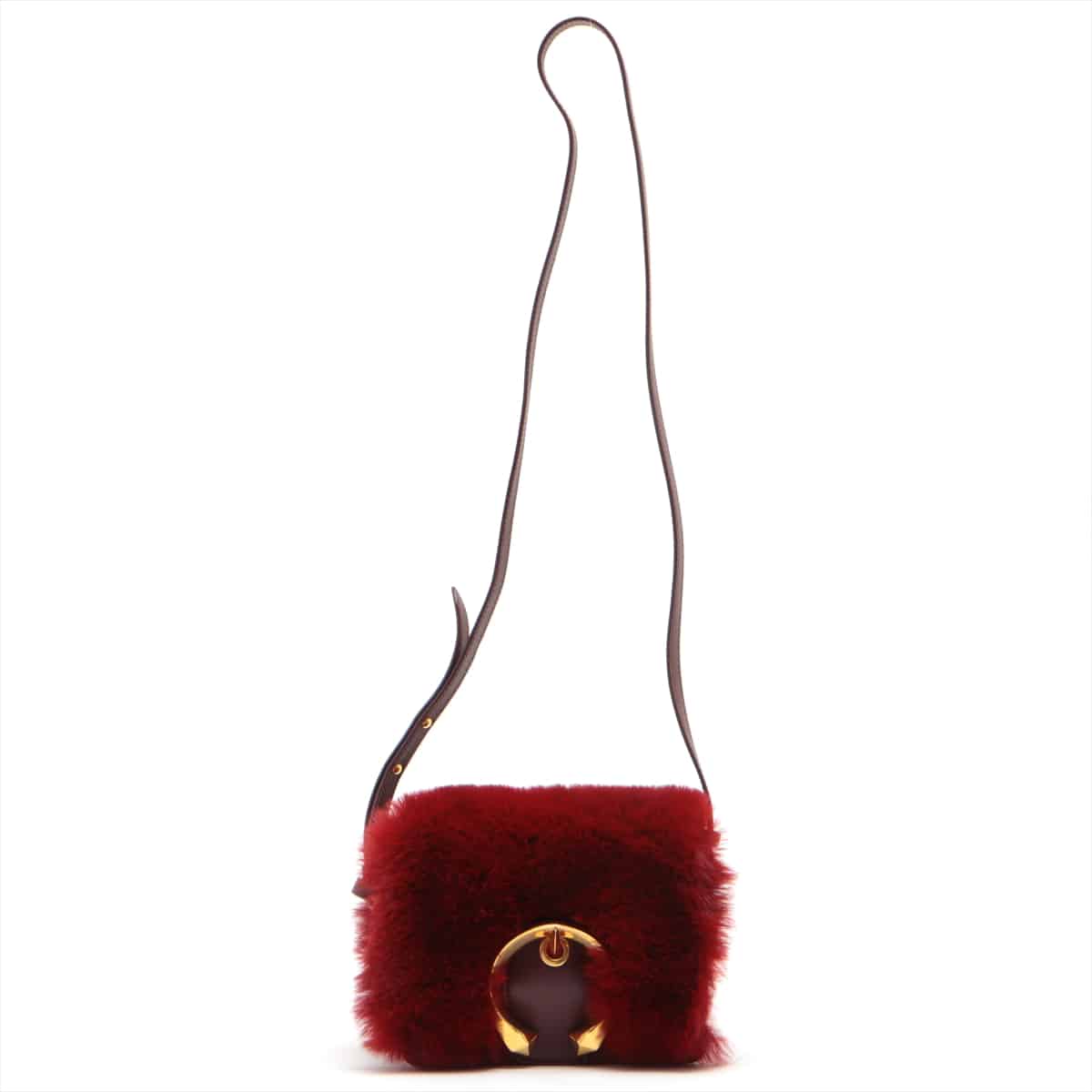 Jimmy Choo Madelyn Fur × Leather Shoulder bag Bordeaux Side fur peel