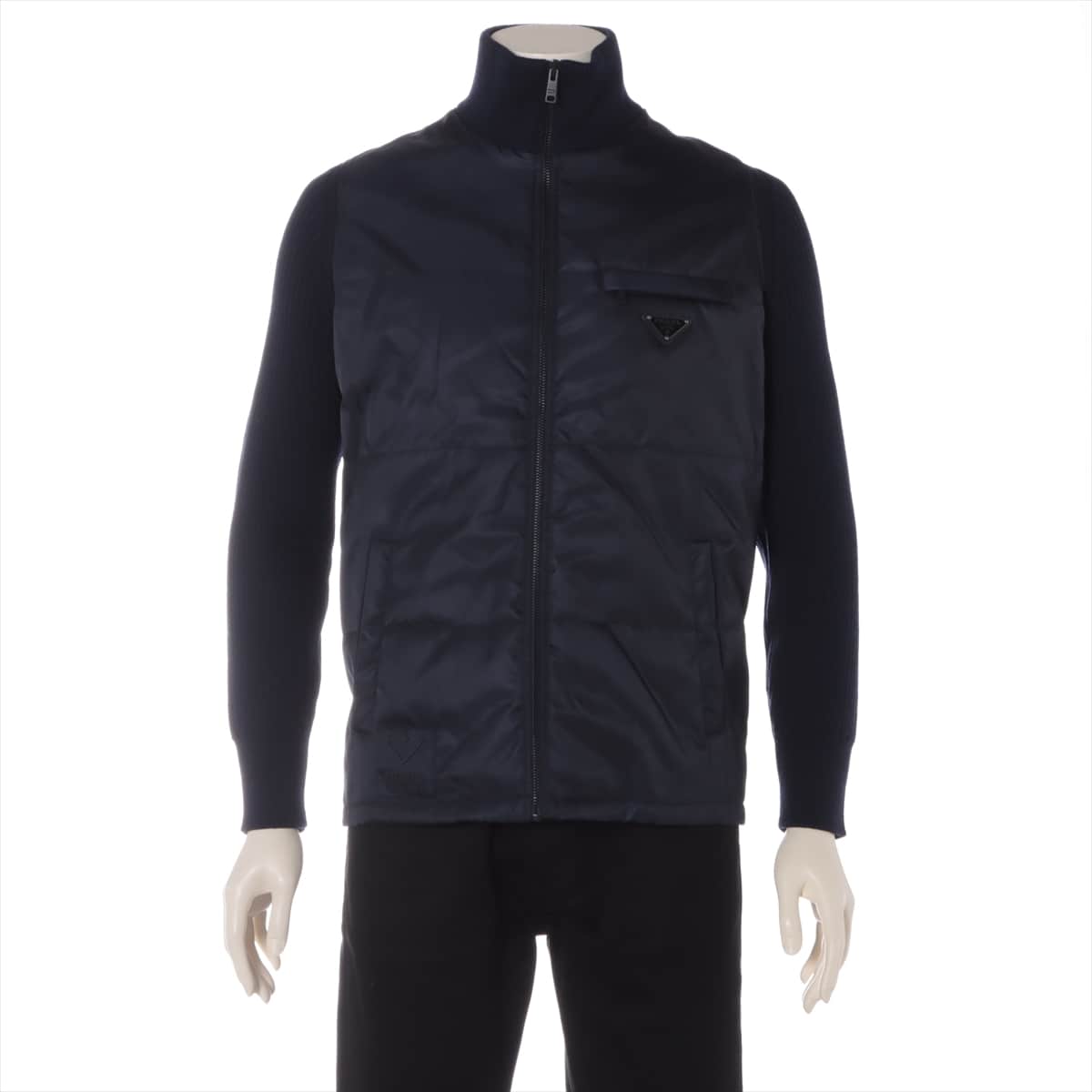 Prada 21SS Wool & Nylon Insulated jacket 48 Men's Navy blue  UMG061 RE-NYLON Triangular logo plate