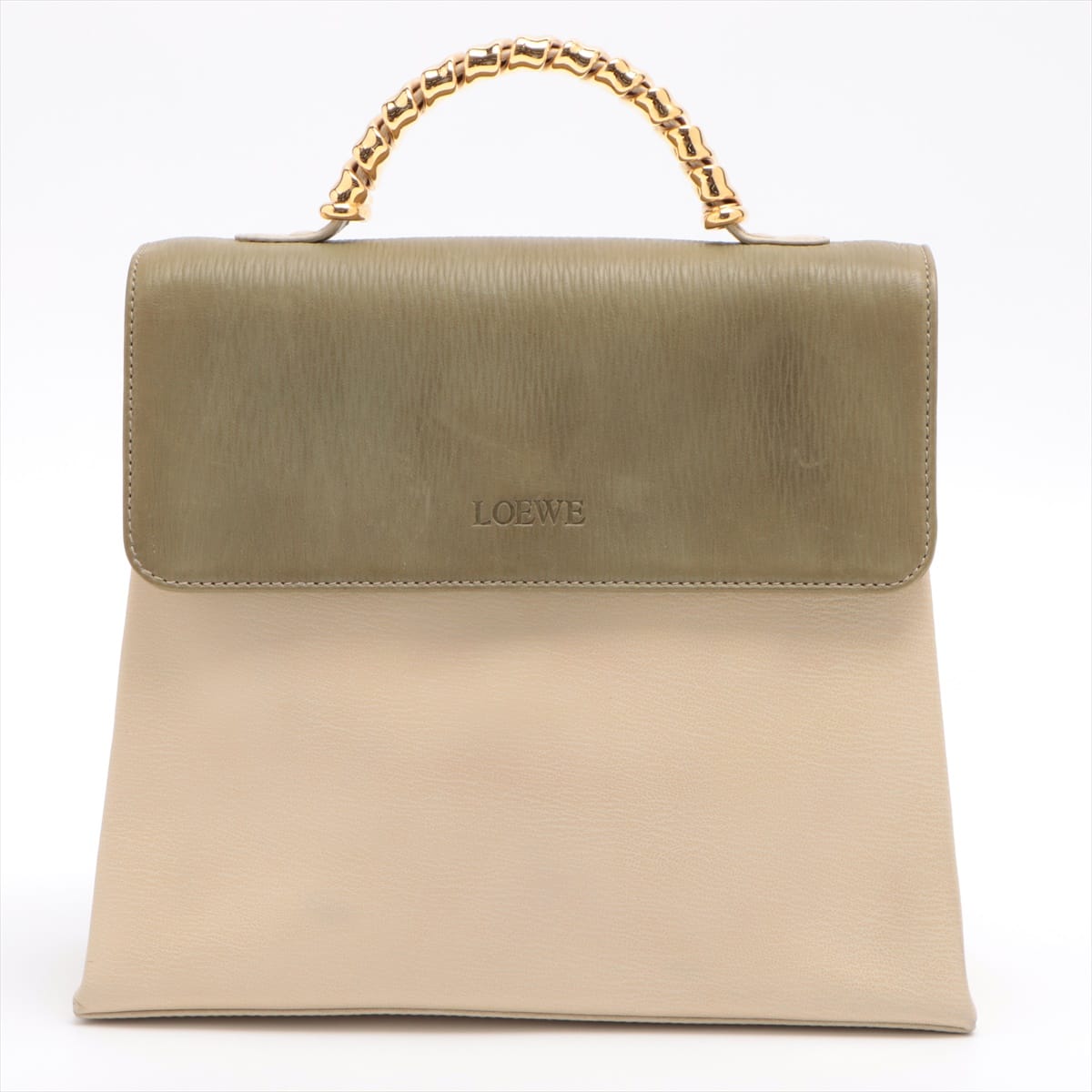 Loewe Velazquez Leather 2way handbag Beige x green