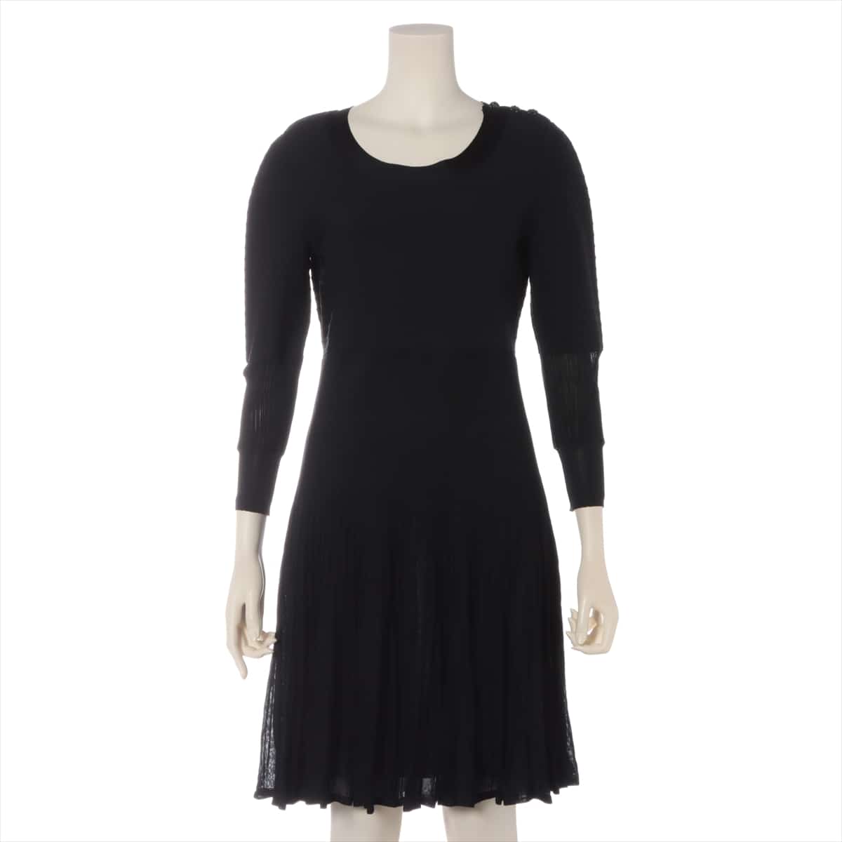 Chanel 09C Rayon × Silk Dress 42 Ladies' Black  Coco Button