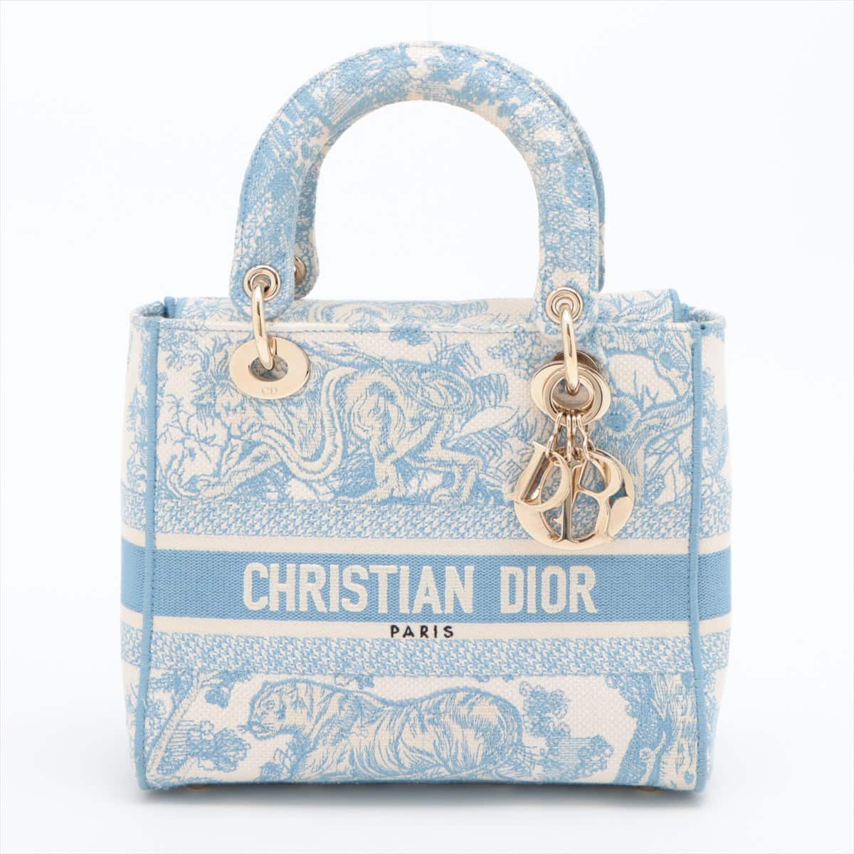 Christian Dior Lady Dee Light Medium Toile Doo JUY Embroidery canvas 2way handbag Blue