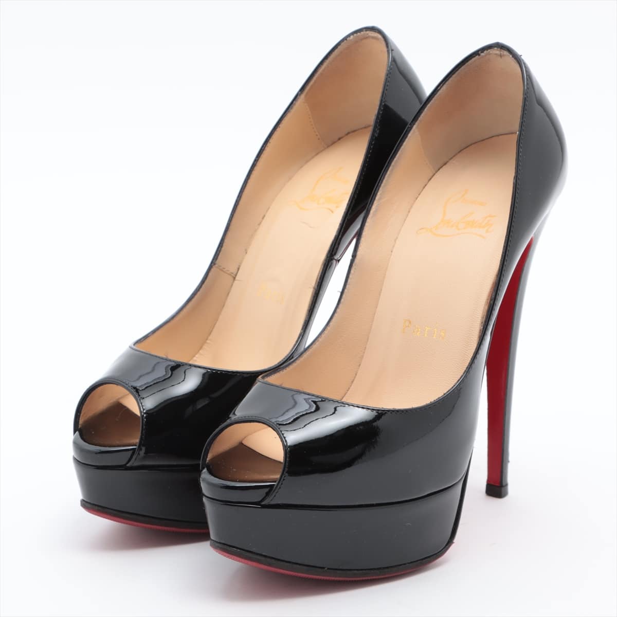 Christian Louboutin Patent leather Open-toe Pumps 35 1/2 Ladies' Black NEW VERY PRIVE
