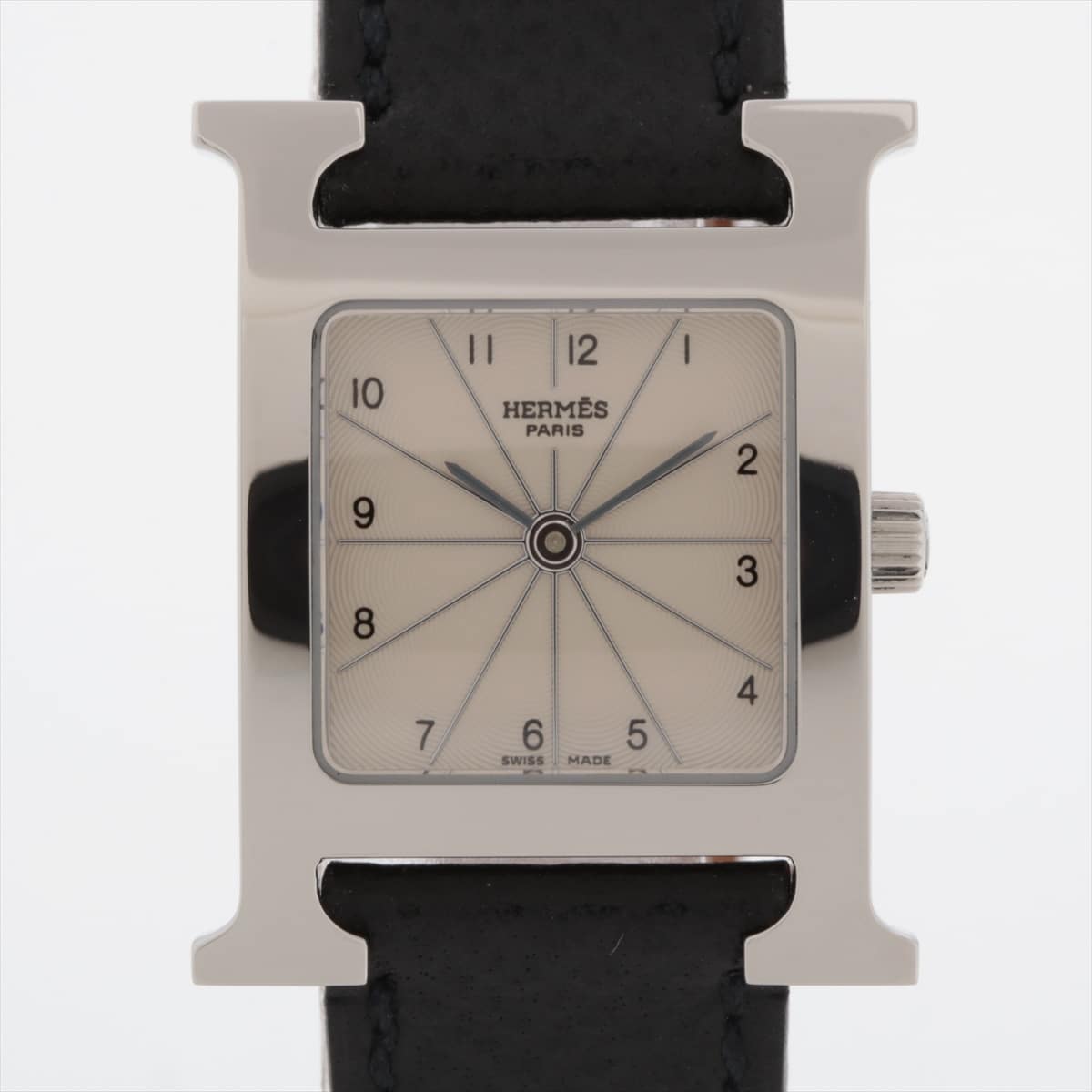 Hermès H Watch HH1.210 SS & Leather QZ Silver-Face □H engraved