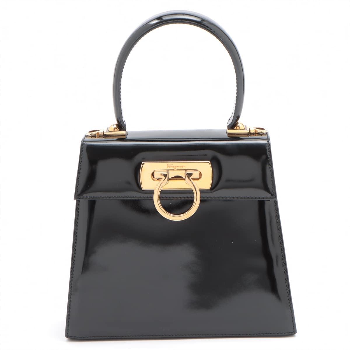 Ferragamo Gancini Patent leather 2way handbag Black