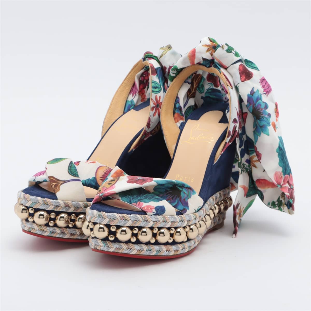 Christian Louboutin Fabric Wedge Sole Sandals 36 Ladies' Multicolor Fruit pattern