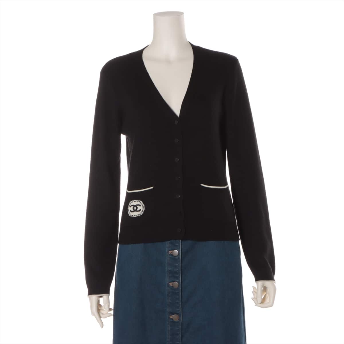 Chanel 09A wool x acrylic Cardigan 36 Ladies' Black  Coco Mark uniforms
