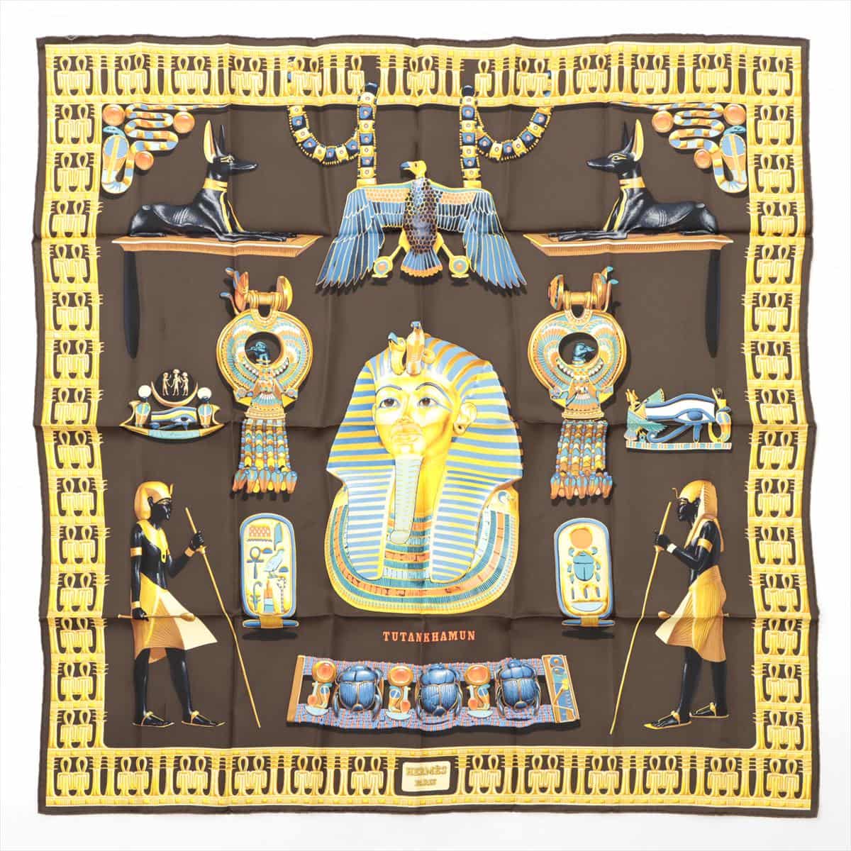 Hermès Carré 90 TUTANKHAMUN Tutankhamun Scarf Silk Gold x brown