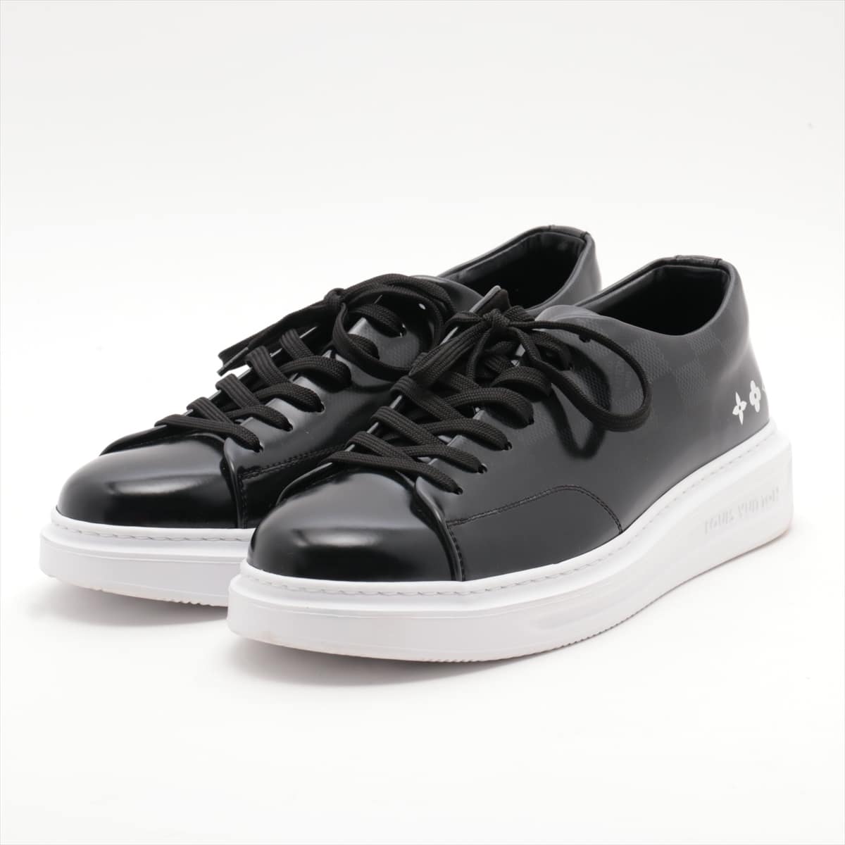 Louis Vuitton Beverly Hills Line 19-year Patent leather Sneakers 7 Men's Black Monogram Flower Damier FA0179