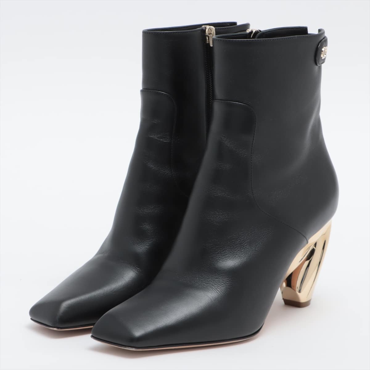 Christian Dior Leather Short Boots 37D Ladies' Black DIOR RHODES Square toe CD logo