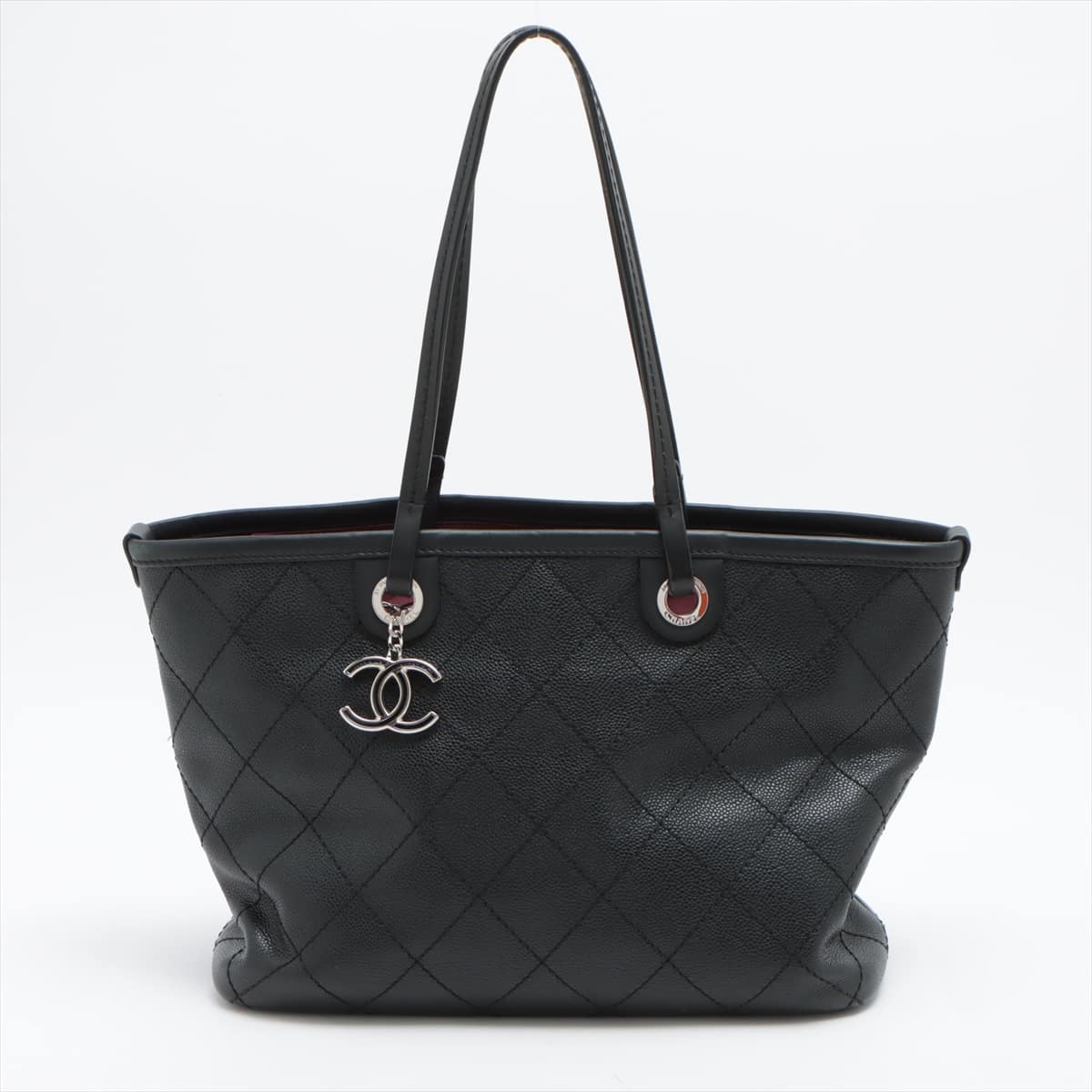 Chanel Wild Stitch Caviarskin Tote bag Black Silver Metal fittings 19XXXXXX with pouch