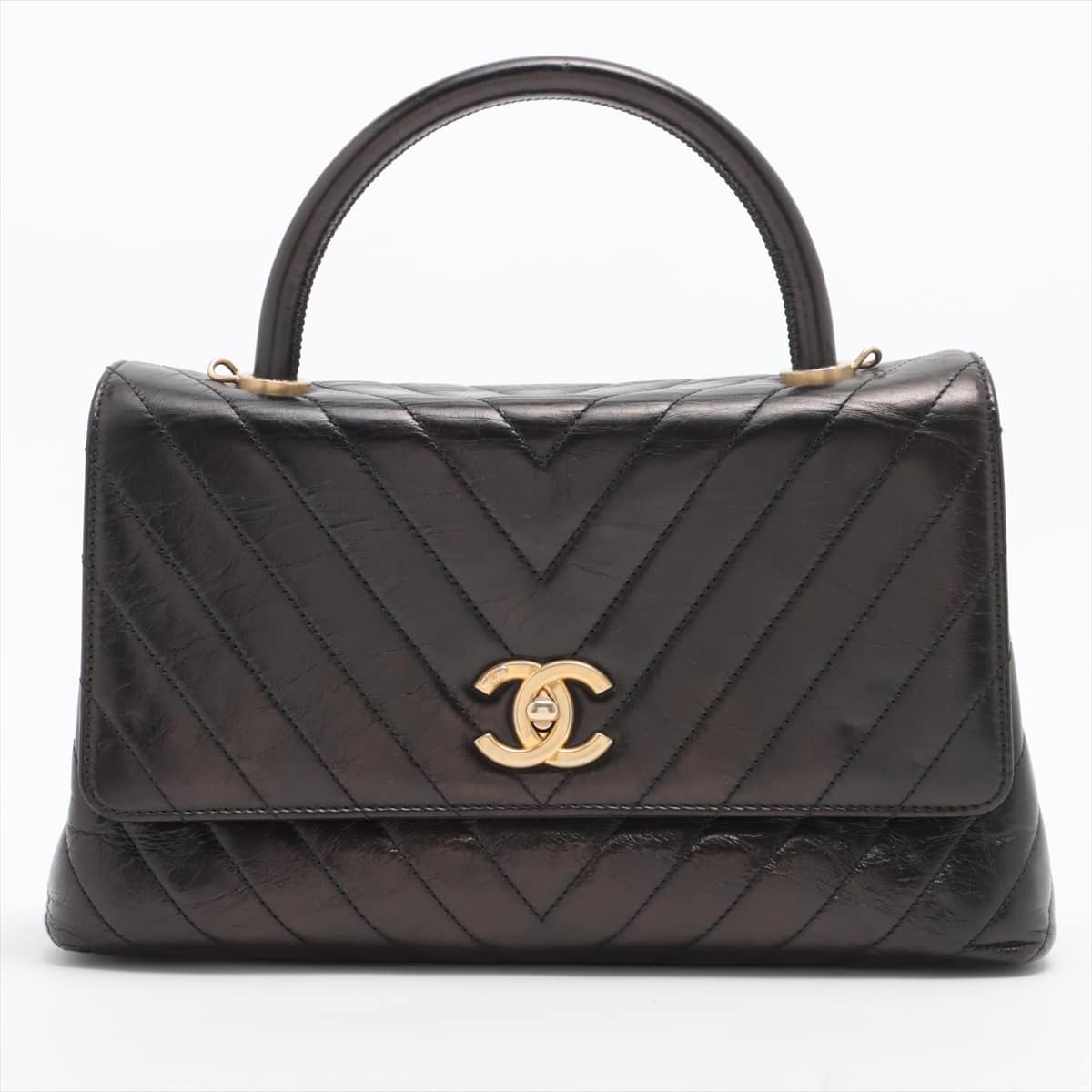 Chanel Coco Handle Vintage calf 2way shoulder bag V Stitch Black Gold Metal fittings 24XXXXXX