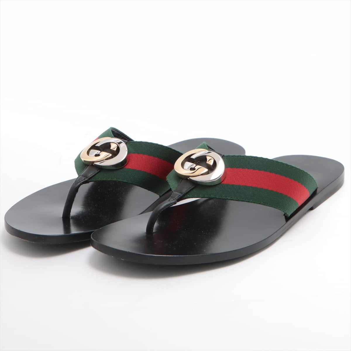 Gucci Sherry Line Leather Sandals 6 Men's Black Interlocking G web stripe 630307
