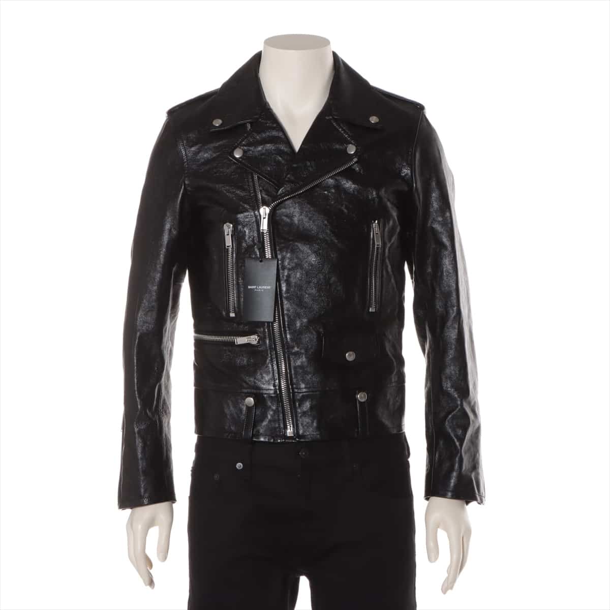 Saint Laurent Paris 20 years calf Leather jacket 44 Men's Black  484284 classic motorcycles batting