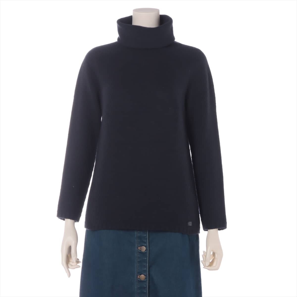 Chanel 00A Cashmere High-Neck Knit 36 Ladies' Navy blue  P16088