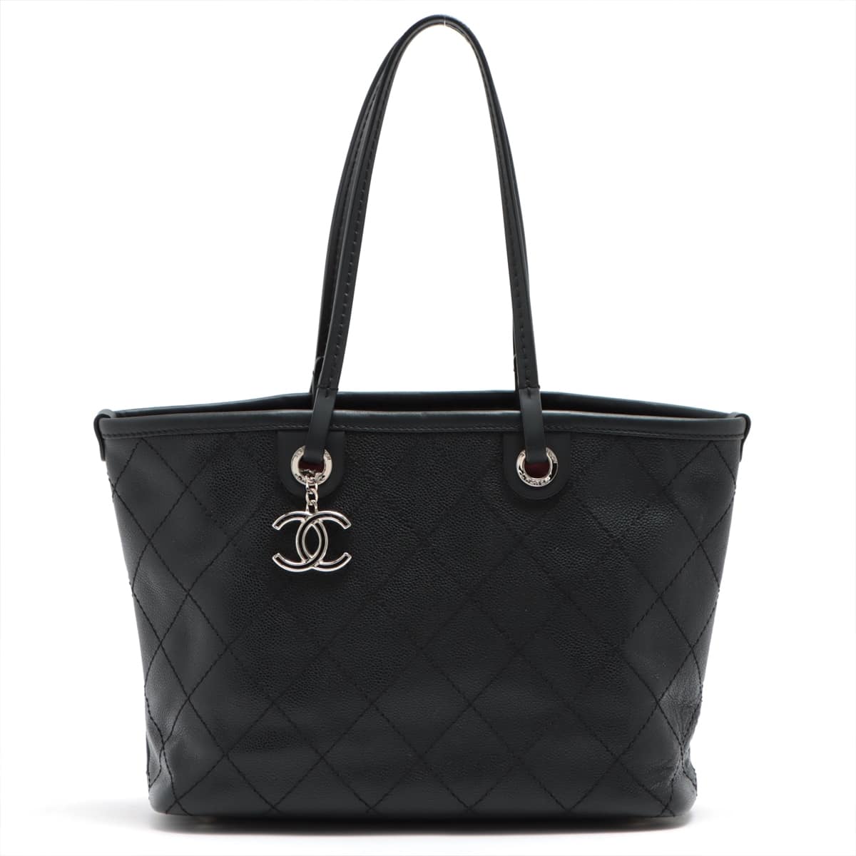 Chanel Wild Stitch Caviarskin Tote bag Black Silver Metal fittings 19XXXXXX with pouch