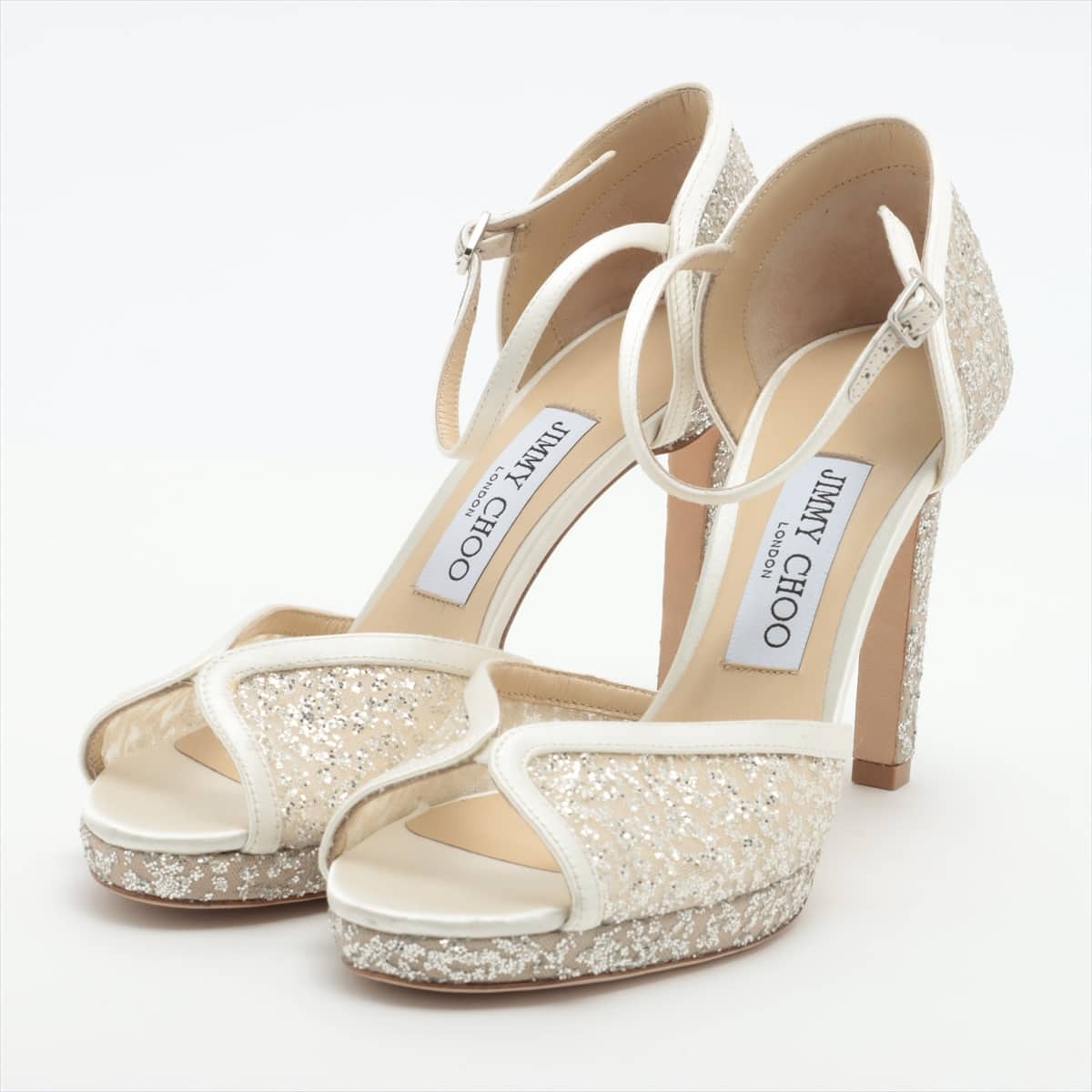 Jimmy Choo Glitter Sandals 37 Ladies' White x silver