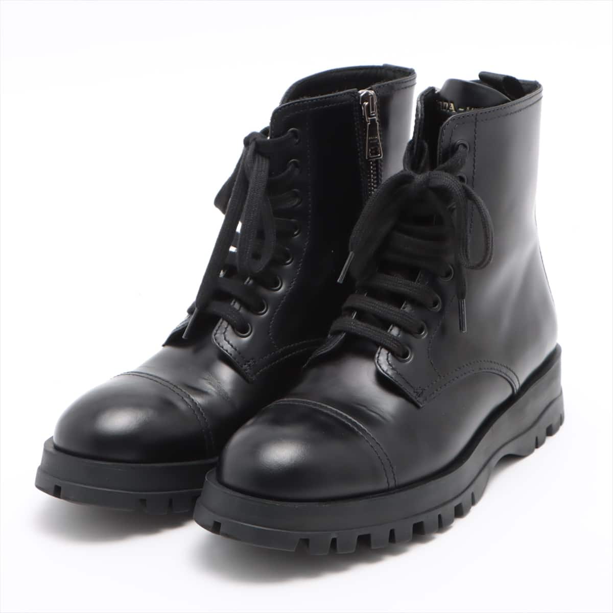 Prada Leather Short Boots 37.5 Ladies' Black