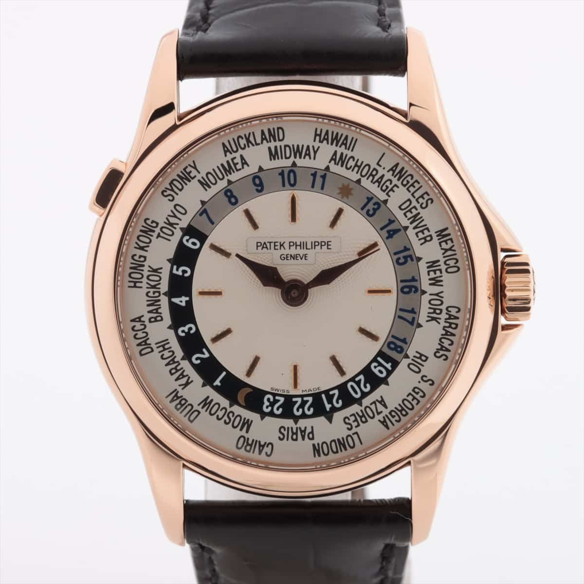 Patek Philippe World Time 5110R-001 PG & leather AT Silver-Face