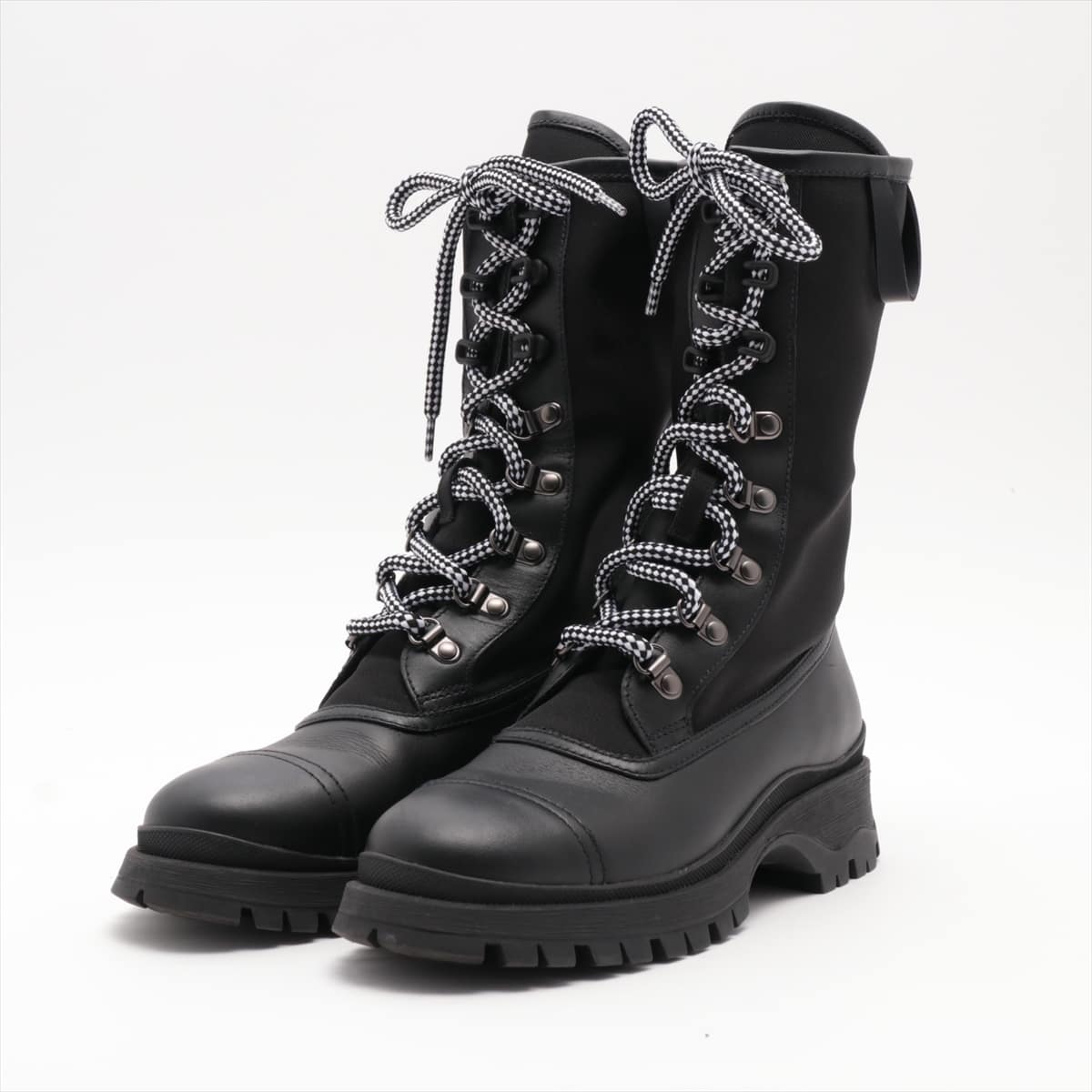 Prada Nylon & Leather Long boots 36 1/2 Ladies' Black Lace up