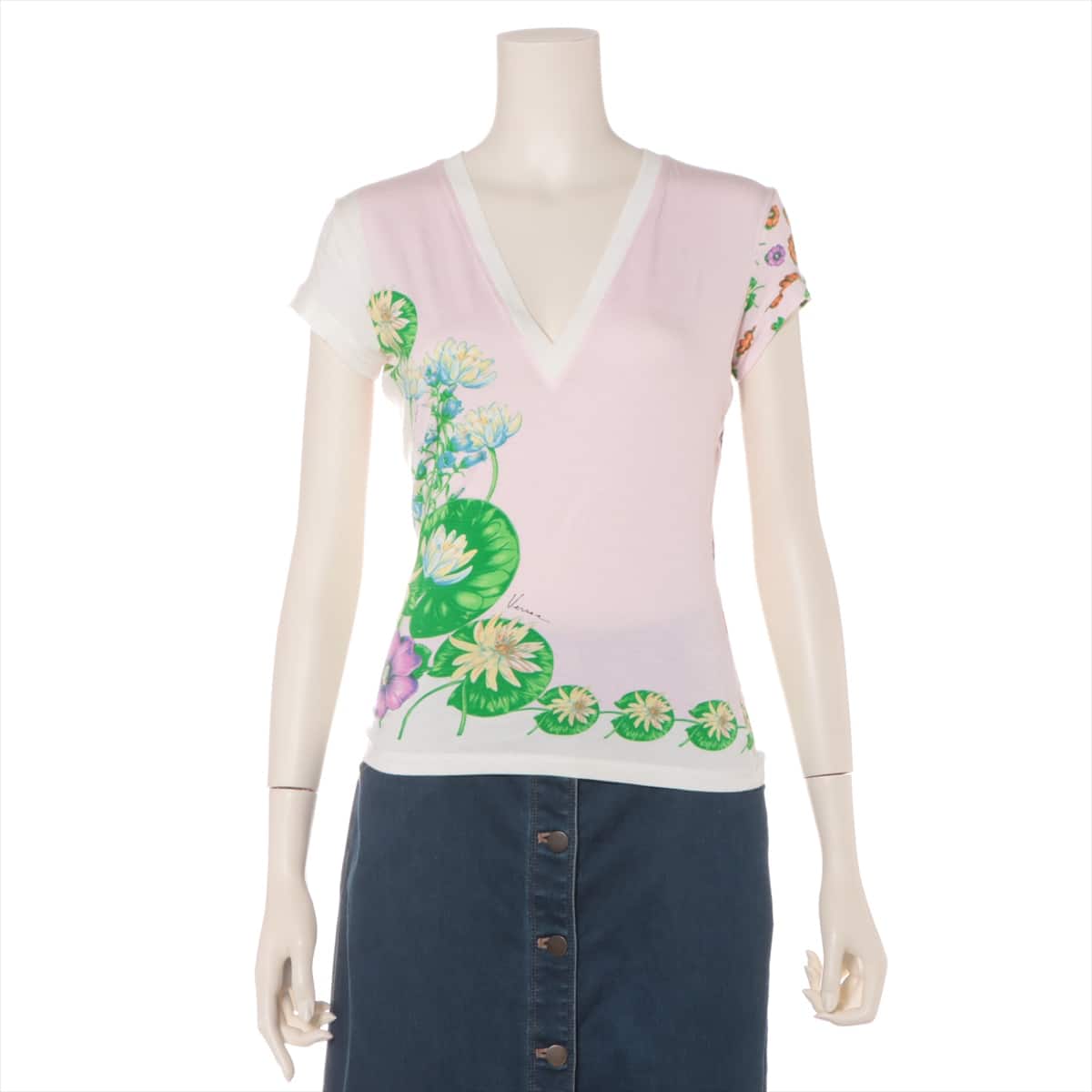 VERSACE Rayon T-shirt 42 Ladies' Pink  floral