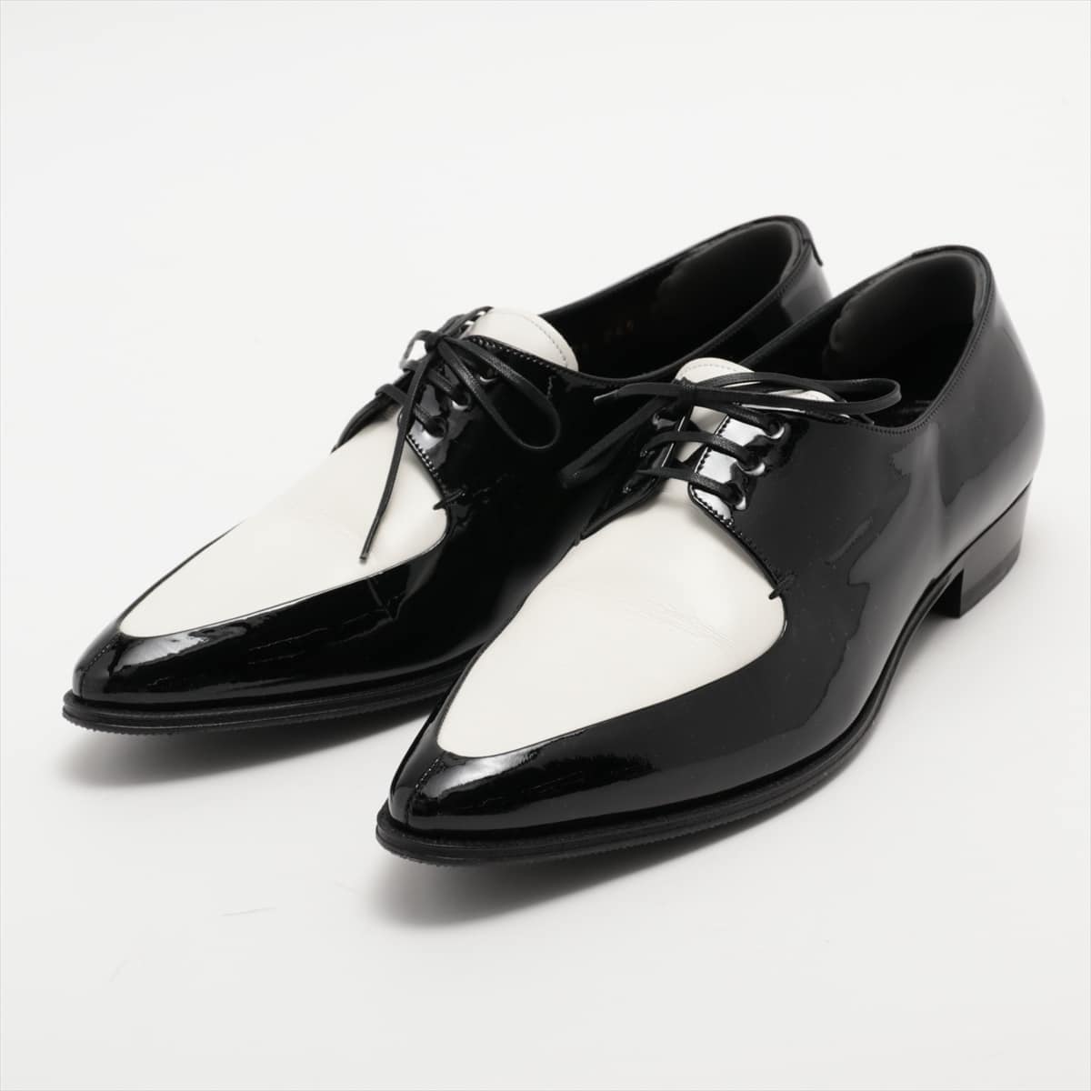 CELINE Patent leather Dress shoes 38 1/2 Ladies' Black × White Lace up Heel padded