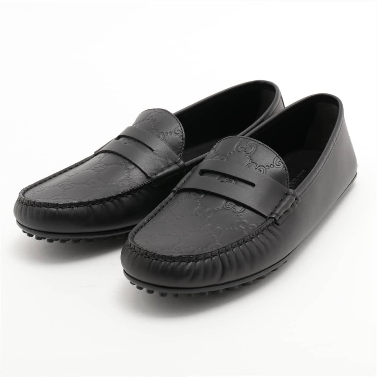 Gucci Signature Leather × Rubber Driving shoes 7 1/2 Men's Black 431063